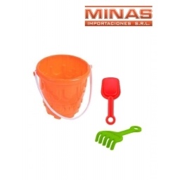 BALDE PARA PLAYA + PALA Y RASTRILLO, 2 COLORES.