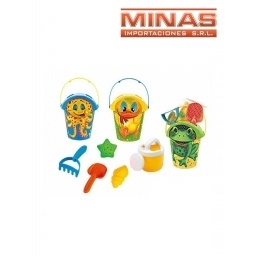 BALDE PARA PLAYA ANIMALES + 5 PCS, 30 CM X 20 CM.