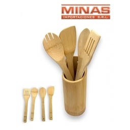 SOPORTE + 4  UTENSILLOS DE BAMBU.