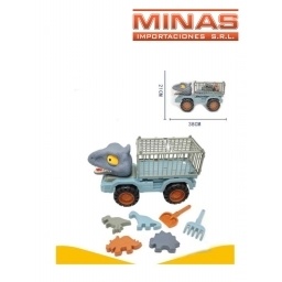 CAMION DINO CON JAULA + 6 ACC. DE PLAYA.