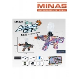 ARMA AK47 RECARGABLE LANZA ORBITS X 31 CM +1.000 ORBITS + GAFAS, 2 COLORES.