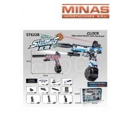 ARMA GLOCK RECARGABLE  LANZA ORBITS X 39 CM + 5.000 ORBITS + GAFAS + SILENCIADOR, 2 COLORES.