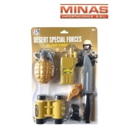 KIT DE MILITAR DEL DESIERTO  CON CUCHILLO + 5 ACCESORIOS.