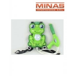 MOCHILA DE AGUA CON PISTOLA, RANA. 36 CM X 30 CM.