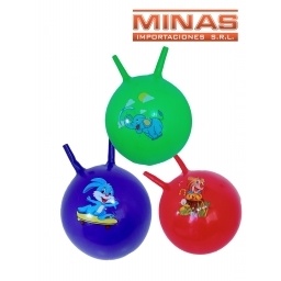 PELOTA SALTARINA CON CUERNITOS, COLORES Y DIBUJOS SURTIDOS