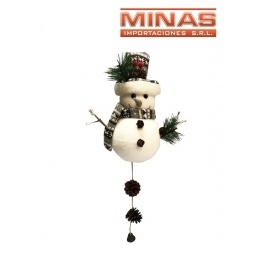 MUECO DE NIEVE CON BUFANDA Y GORRO ROJO Y GRIS 60 CM