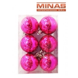 ESFERA DE NAVIDAD DE 5 CM  X 6 PCS, FUCSIA.