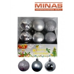 ADORNO DE NAV. PLATEADO 5 CM X 18 PCS, $ 12 C/U .