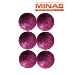 ESFERAS DE NAVIDAD DE 6 CM X 6 PCS, FUCSIA.