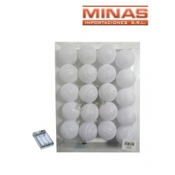 LUCES CALIDAS, 20 ESFERAS BLANCAS DE 6 CM, A PILA.