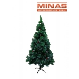 ARBOL PINO NEVADO CON PIAS Y BAYAS X 150 CM, 180 RAMAS, CON BASE DE METAL.
