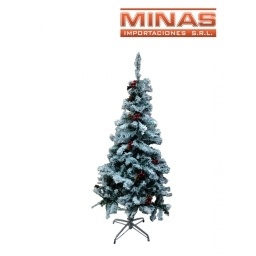 ARBOL STANDARD + NIEVE, CON PIAS Y BAYAS X 150 CM, 340 RAMAS, CON BASE DE METAL.