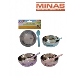 SET DE PLATO + CUCHARA DE BEBE AC. INOX.