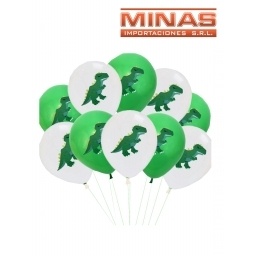 GLOBOS X 10 UND,VERDE Y BLANCO,DINOS.