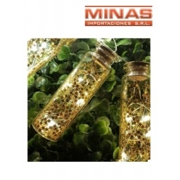 GUIRNALDA LED DE 10 BOTELLITAS, A PILA, CON GLITER DORADO.