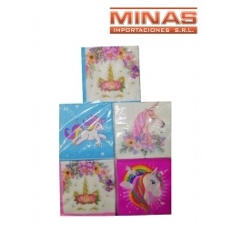 SERVILLETAS DE UNICORNIO DE 33 CM. X 33 CM. X 20 UNDADES,4 DISEOS.
