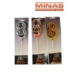 CAKE TOPPER N 8, ROSA, PLATEADO O DORADO.