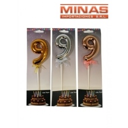 CAKE TOPPER N 9, ROSA, PLATEADO O DORADO.