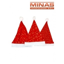 GORRO DE PAPA NOEL, DETALLE EN DORADO, 3 DISEOS.