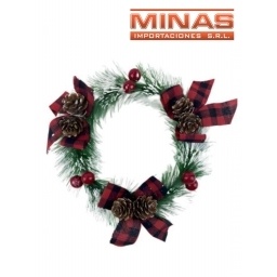 CORONA NAVIDEA X 20 CM,MOAS ROJO Y NEGRO CON PIAS.