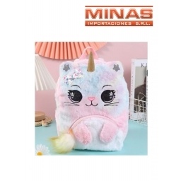 MOCHILA PELUCHE GATITA DE 30 CM X 33 CM, 4 COLORES.