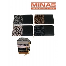 BILLETERA COMBINADA, ANIMAL PRINT Y CUERO, 4 COLORES.