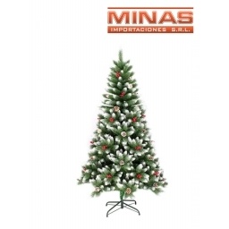 ARBOL STANDARD NEVADO CON PIAS Y ADORNOS X 150 CM, 600 RAMAS, CON BASE DE METAL.