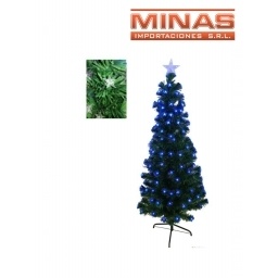 ARBOL CON F.OPTICA + 160 ESTRELLAS LUMINOSAS AZULES X 150 CM, CON BASE DE METAL.