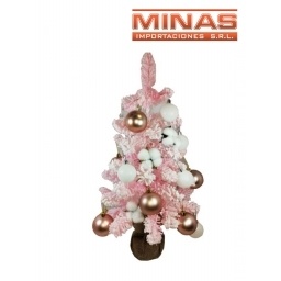 ARBOL ROSADO CON NIEVE Y ADORNOS X 60 CM.