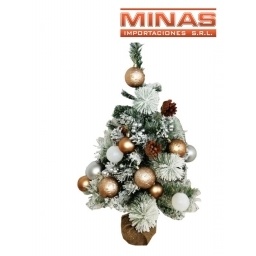 ARBOL VERDE CON NIEVE Y ADORNOS DORADOS Y BLANCOS X 60 CM.