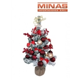 ARBOL VERDE CON NIEVE Y ADORNOS ROJOS X 60 CM.
