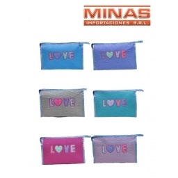 NECESER O CARTUCHERA  GRANDE, LOVE,6 COLORES.