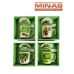 TAZA + PLATO + CUCH.,FELIZ DIA MAESTRO,4 MODELOS.