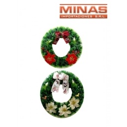 CORONA NAVIDEA X 30 CM,M.LAZO Y FLORES,DORADO Y ROJO.