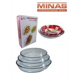 SET DE 3 FUENTES DE VIDRIO PARA HORNO,1,6 L ,2,4 L Y 3 L, OVALADAS.