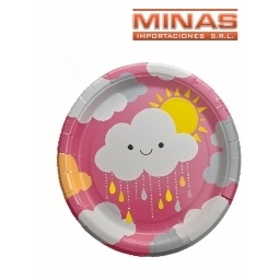 PLATOS DESCARTABLES DE 18 CM X 10 UND,NUBE ROSA.