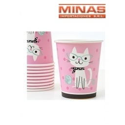 VASOS DESCARTABLES DE 250 ml  X 10 UND,GATITO.