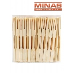 TENEDOR DE 2 DIENTES X 100 UND,DE BAMBU.
