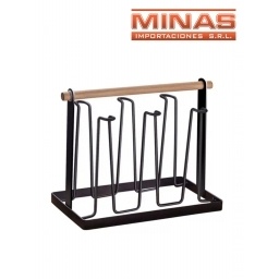 PORTAVASOS DE 23 CM X 13 CM X 14 CM, NEGRO CON DETALLES DE MADERA.