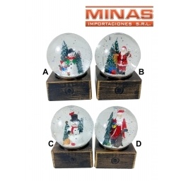 ESFERA MUSICAL CON LUZ X 12 CM, A PILA O USB, 4 DISEOS NAVIDEOS.