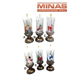 CANDELABRO MUSICAL CON LUZ X 28 CM,A PILA O USB, 6 DISEOS NAVIDEOS.