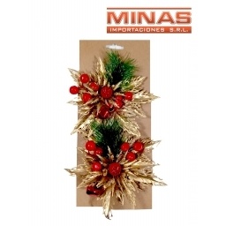 FLOR NAVIDEA DORADA Y ROJO CON CASCABEL X 2 UND.