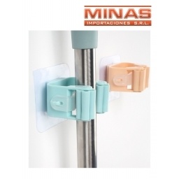 SOPORTE DE PARED PARA COLGAR ESCOBA  O MOPA, VARIOS COLORES.