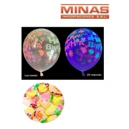 GLOBOS FLUOR NEON.X 10 UND,HAPPY BIRTHDAY, BRILLAN CON LUZ UV.