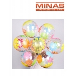 GLOBOS FLUOR NEON X 10 UND,CON FLORES, BRILLAN CON LUZ UV.
