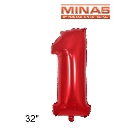 GLOBO N 1, DE 32" EN BOLSA,ROJO.