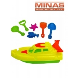 YATE PARA PLAYA CON PALA Y MOLDES 32 X 18 CM