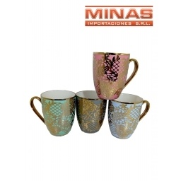 TAZA DE CERAMICA X 350 mI, DE COLOR CON DORADO.