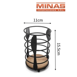 PORTA CUBIERTOS DE METAL, 15,5 CM X 11 CM, NEGRO.