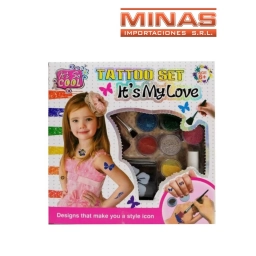 SET DE TATUAJES + 6 GLITTER + 2 PINCELES.